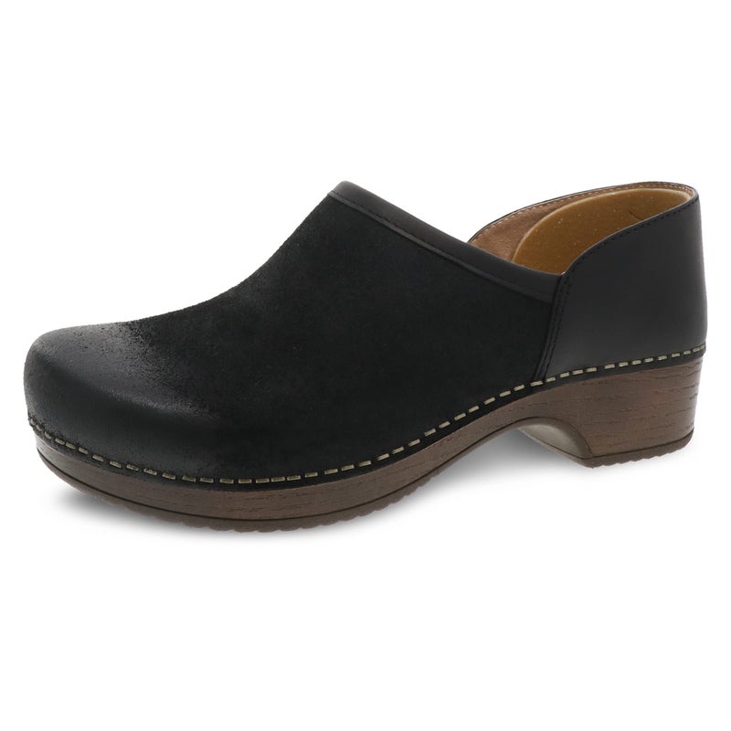 Dansko Brenna Black Slip On Clogs for Women â€“ Memory Foam and Arch Support for All -Day Comfort and Support â€“ Lightweight EVA Oustole for Long-Lasting Wear Black Bunished Suede 6.5-7 M US - Image 1